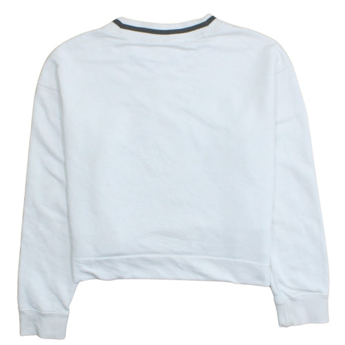 Adidas Women White Crop Sweatshirt UK 10 Crew Neck Long Sleeve Logo
