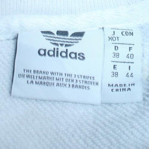 Adidas Women White Crop Sweatshirt UK 10 Crew Neck Long Sleeve Logo