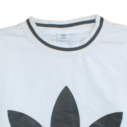 Adidas Women White Crop Sweatshirt UK 10 Crew Neck Long Sleeve Logo