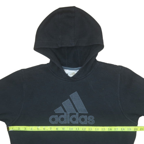 Adidas Boys Black Pullover Hoodie 11-12 Years Cotton Fleece Logo Sweatshirt