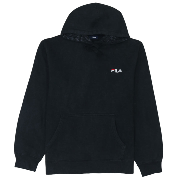 FILA Womens Black Pullover Hoodie L Cotton Blend Logo Sweatshirt