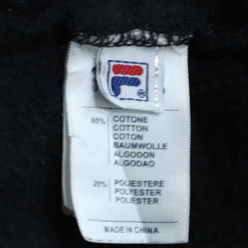 FILA Womens Black Pullover Hoodie L Cotton Blend Logo Sweatshirt