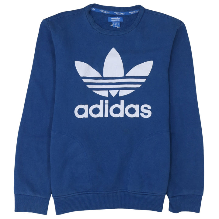 Adidas Mens Blue Crew Neck Logo Pullover Sweatshirt Size S