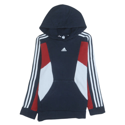 adidas Boys Blue Colourblock Pullover Hoodie 11-12 Years Fleece Sportswear