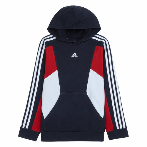 adidas Boys Blue Colourblock Pullover Hoodie 11-12 Years Fleece Sportswear