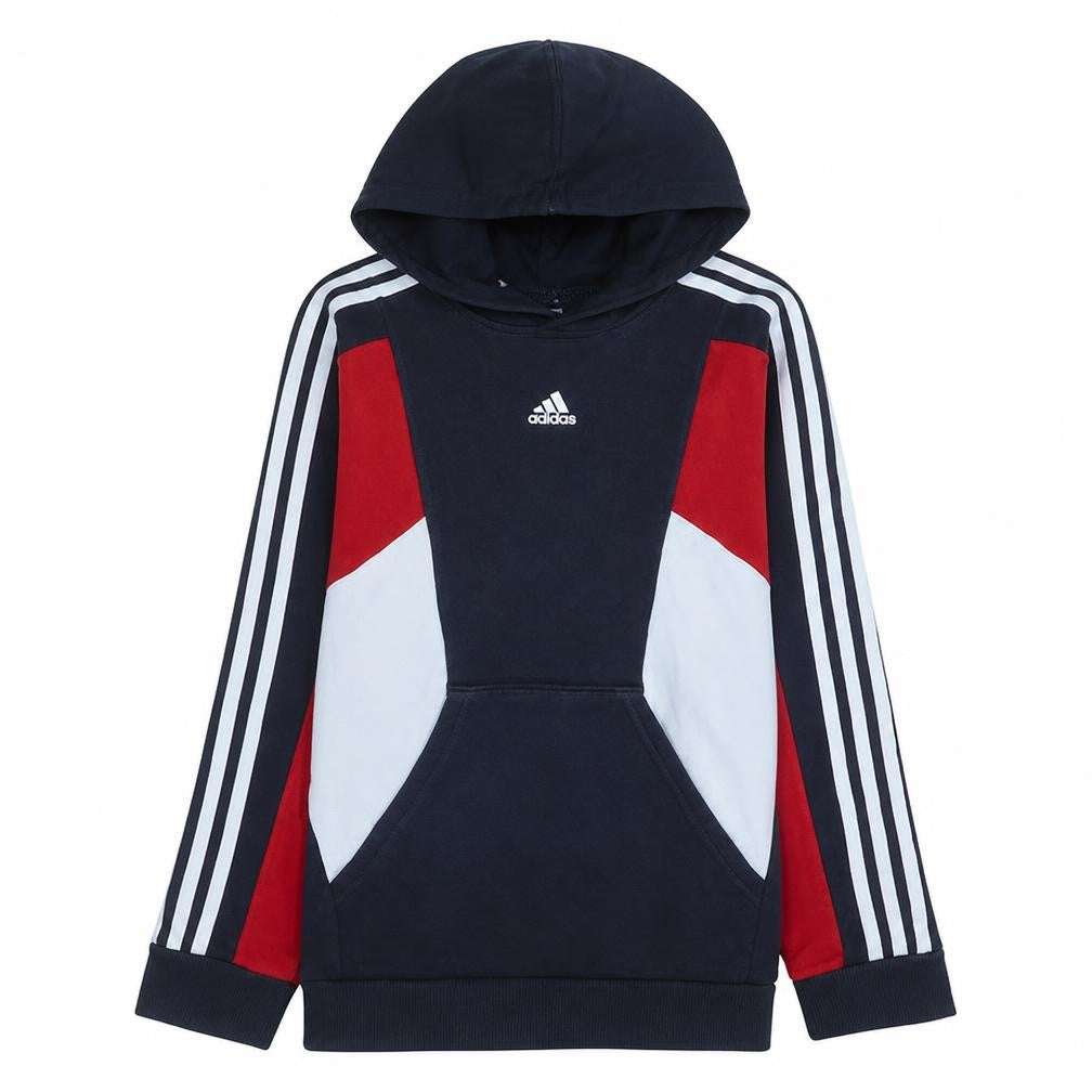 adidas Boys Blue Colourblock Pullover Hoodie 11-12 Years Fleece Sportswear