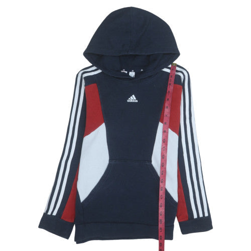 adidas Boys Blue Colourblock Pullover Hoodie 11-12 Years Fleece Sportswear