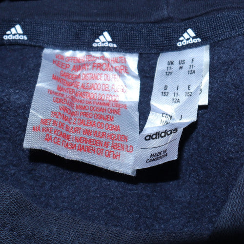 adidas Boys Blue Colourblock Pullover Hoodie 11-12 Years Fleece Sportswear