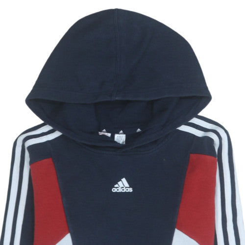 adidas Boys Blue Colourblock Pullover Hoodie 11-12 Years Fleece Sportswear