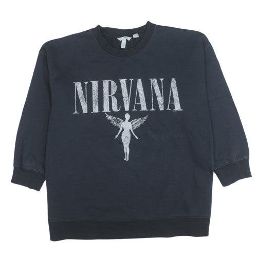 H&M Womens Black Nirvana Graphic Sweatshirt XL Cotton Blend