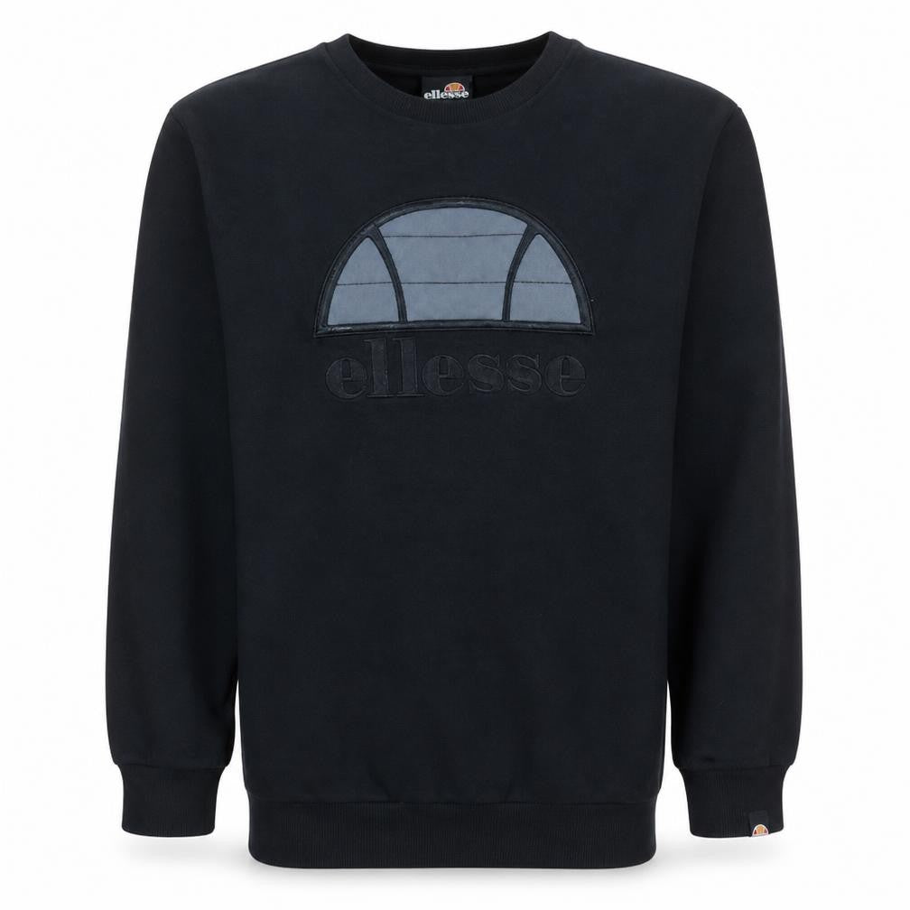 Front view of Ellesse Men's Black XS Pullover Crew Neck Logo Sweatshirt
