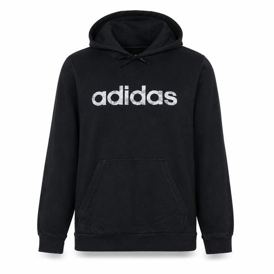 Front view of Adidas Men's Black XL Pullover Hoodie with Logo Print