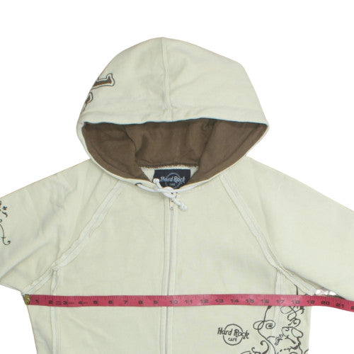 Hard Rock Cafe Women's Beige Full Zip Hoodie Large Cotton Blend