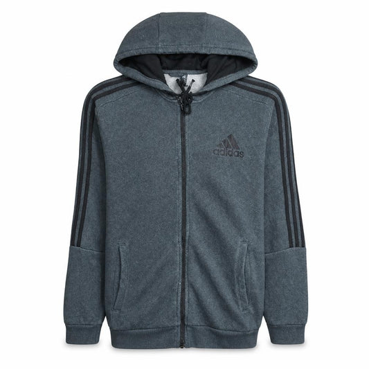 Front view of Adidas Men Grey Full Zip Hoodie M Sports Fleece Hooded Sweatshirt