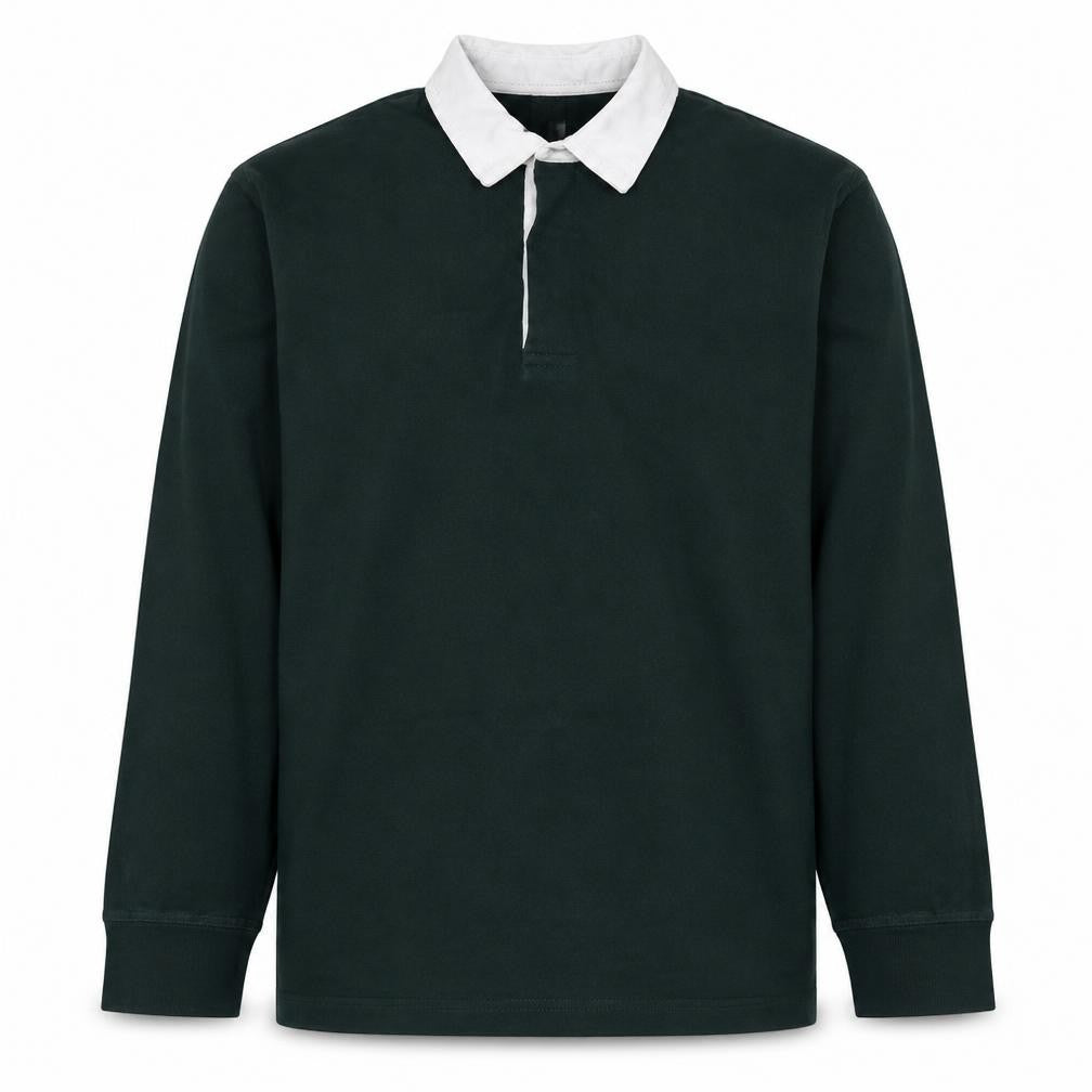 Front view of H&M Men's Green XL Collared Henley Rugby Style Sweatshirt