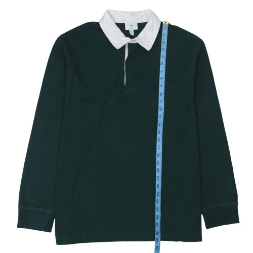 H&M Men's Green XL Collared Henley Rugby Style Sweatshirt