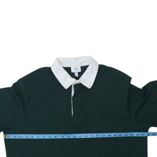 H&M Men's Green XL Collared Henley Rugby Style Sweatshirt