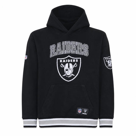 Front view of Primark NFL Raiders Men's Black Pullover Hoodie, size M, Regular Fit