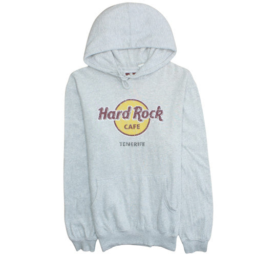 Hard Rock Cafe Men Grey Pullover Hoodie L Music Logo Fleece