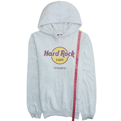 Hard Rock Cafe Men Grey Pullover Hoodie L Music Logo Fleece