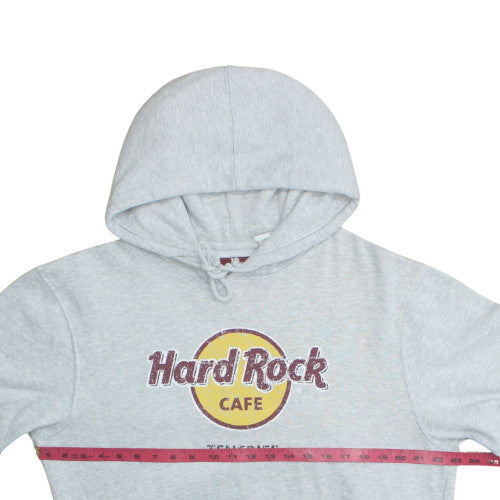 Hard Rock Cafe Men Grey Pullover Hoodie L Music Logo Fleece