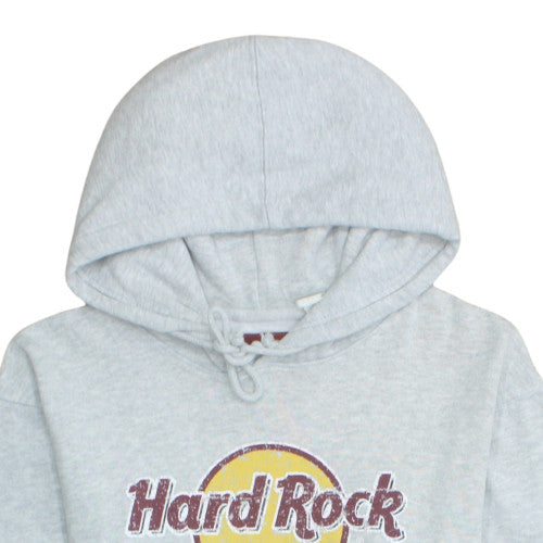 Hard Rock Cafe Men Grey Pullover Hoodie L Music Logo Fleece