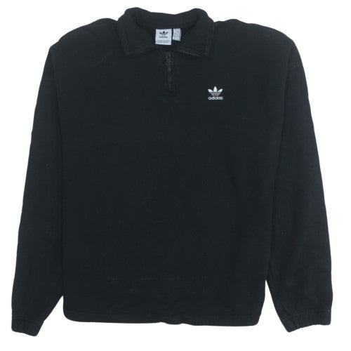 Adidas Women Black 1/4 Zip Pullover Sweatshirt UK 12 Fleece Logo
