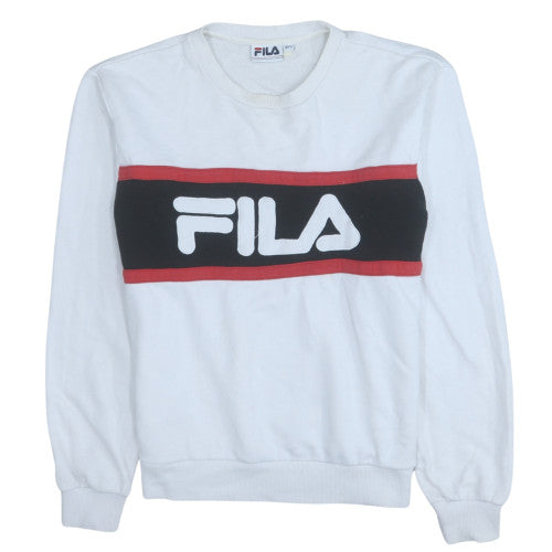 Fila Womens White Crew Neck Pullover Sweatshirt M/12 Logo Print