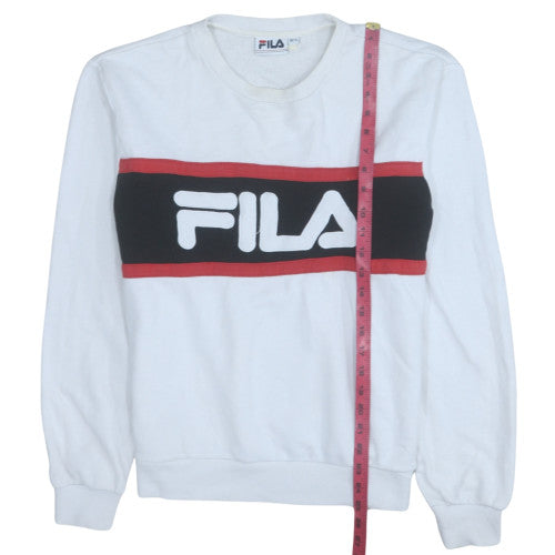 Fila Womens White Crew Neck Pullover Sweatshirt M/12 Logo Print