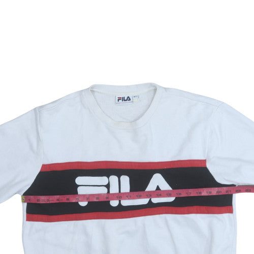 Fila Womens White Crew Neck Pullover Sweatshirt M/12 Logo Print