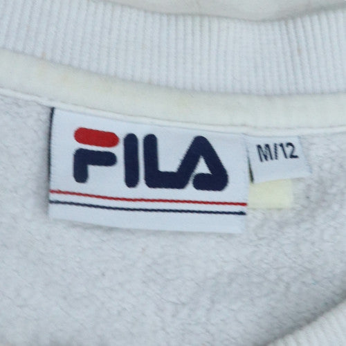 Fila Womens White Crew Neck Pullover Sweatshirt M/12 Logo Print