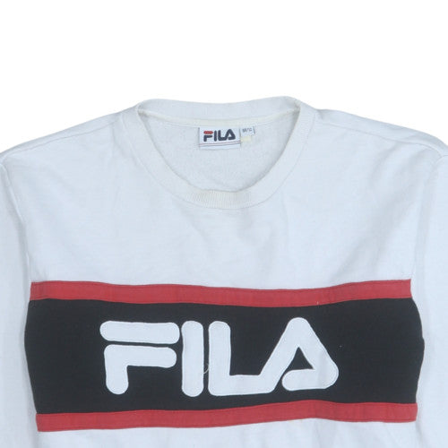 Fila Womens White Crew Neck Pullover Sweatshirt M/12 Logo Print