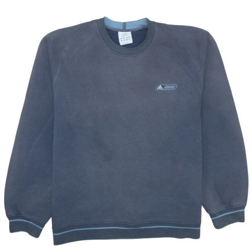 Adidas Men Blue Pullover Sweatshirt M Crew Neck Fleece Regular Fit