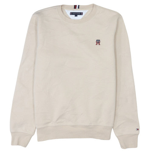 Tommy Hilfiger Men's Beige Logo Crew Neck Pullover Sweatshirt L