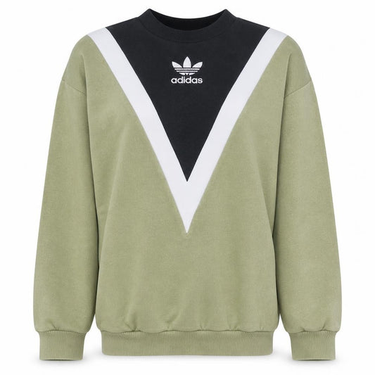 Front view of Adidas women’s green black sweatshirt, size S, crew neck pullover