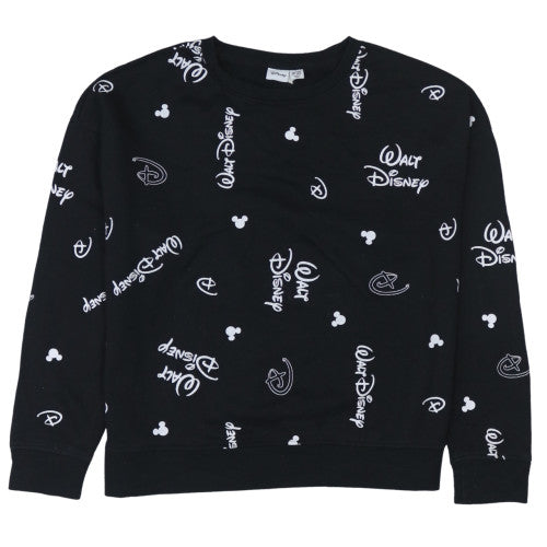 Disney Women Black Sweatshirt L 14/16 Crew Neck Graphic Print