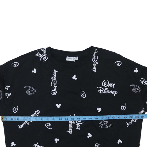 Disney Women Black Sweatshirt L 14/16 Crew Neck Graphic Print