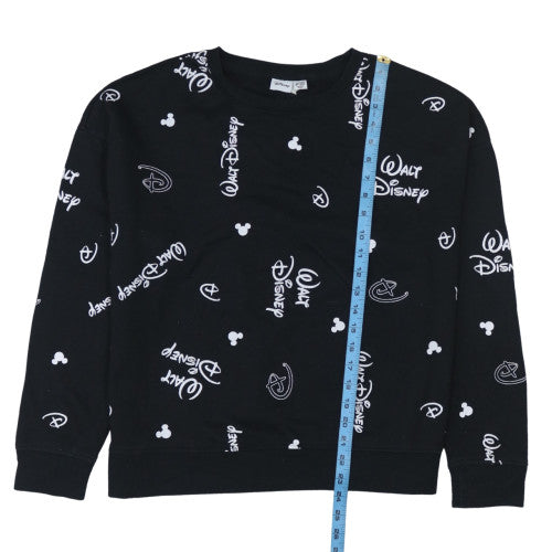 Disney Women Black Sweatshirt L 14/16 Crew Neck Graphic Print