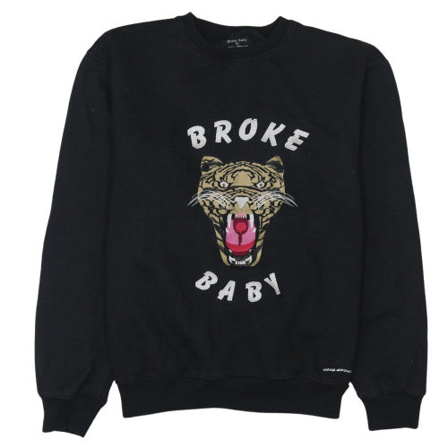 Broke Baby Mens Black L Pullover Graphic Tiger Sweatshirt