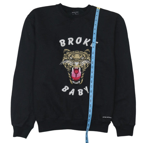 Broke Baby Mens Black L Pullover Graphic Tiger Sweatshirt
