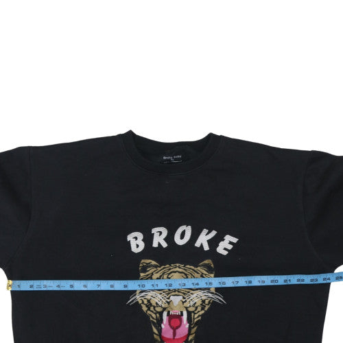 Broke Baby Mens Black L Pullover Graphic Tiger Sweatshirt