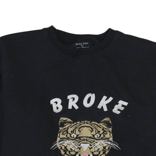 Broke Baby Mens Black L Pullover Graphic Tiger Sweatshirt