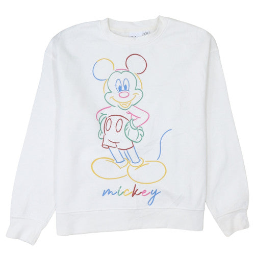 Disney Women White Sweatshirt Mickey Print Size S Crew Neck
