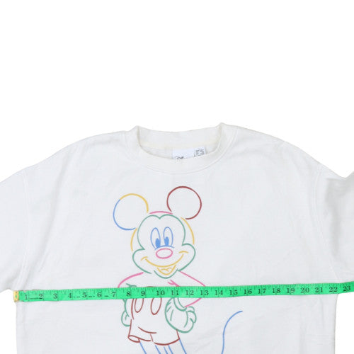 Disney Women White Sweatshirt Mickey Print Size S Crew Neck