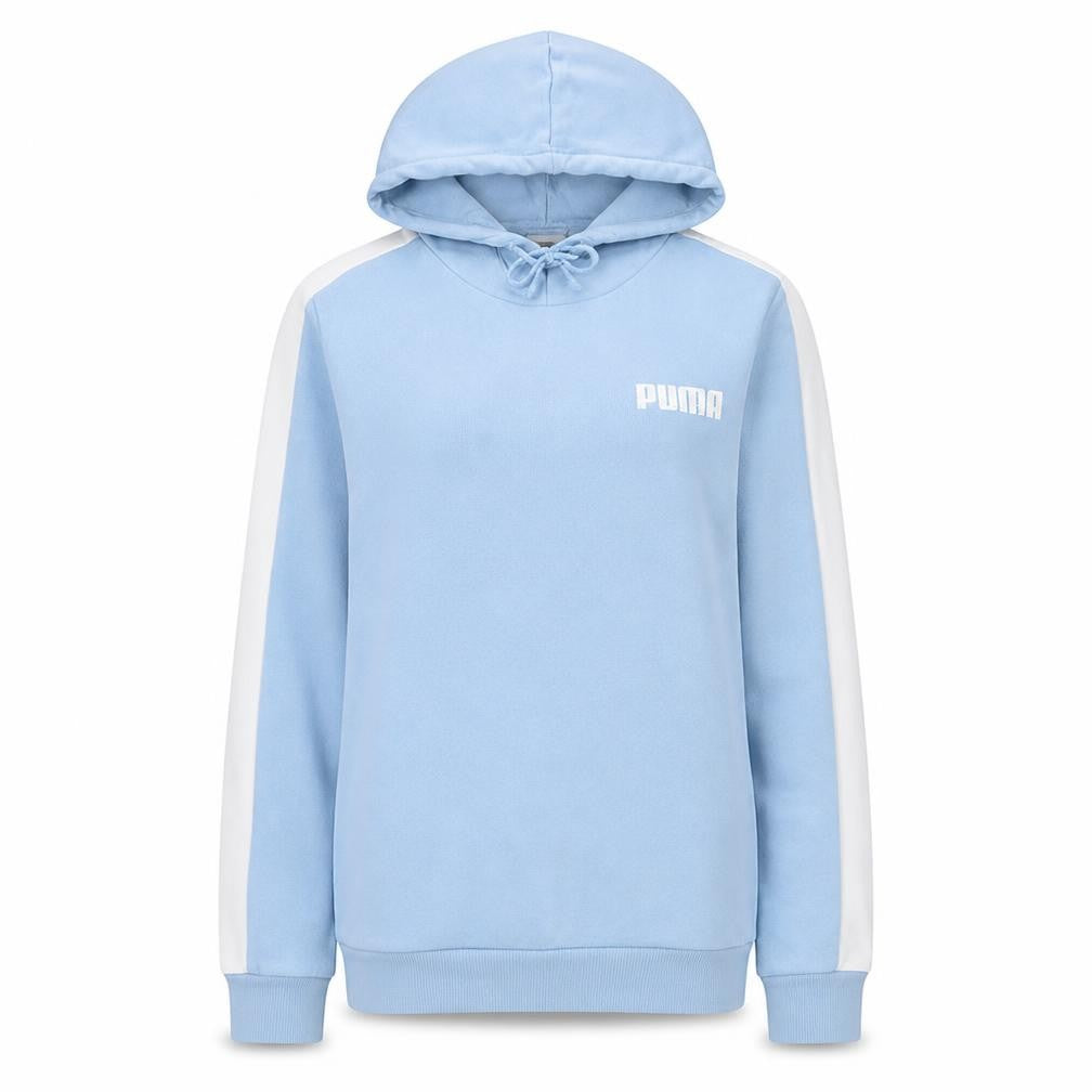 Front view of Puma Women Sky Blue Pullover Hoodie Medium Cotton Blend Athletic