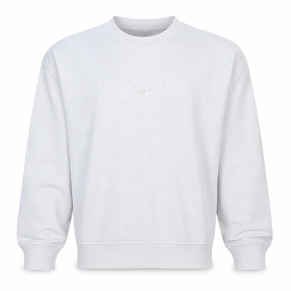 Front view of Tommy Hilfiger men’s white embroidered logo sweatshirt m pullover
