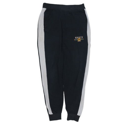 Gucci Men's Black Jogger Sweatpants L Logo Side Stripe Casual