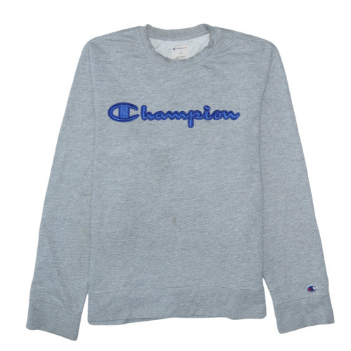 Champion Men's Grey Crew Neck Pullover Sweatshirt L Logo Cotton Blend