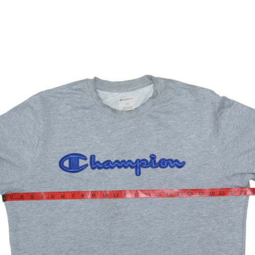Champion Men's Grey Crew Neck Pullover Sweatshirt L Logo Cotton Blend