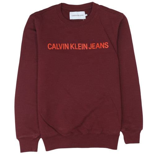 Calvin Klein Jeans Men's Red Logo Crew Neck Cotton Sweatshirt M